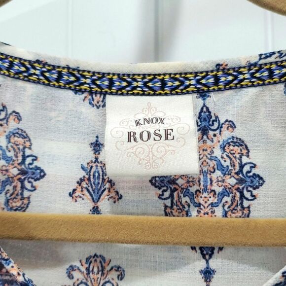 Knox Rose Tassel Tank  Women LG Mixed Border Print Flowy Boho Chic Cottagecore - Picture 3 of 6